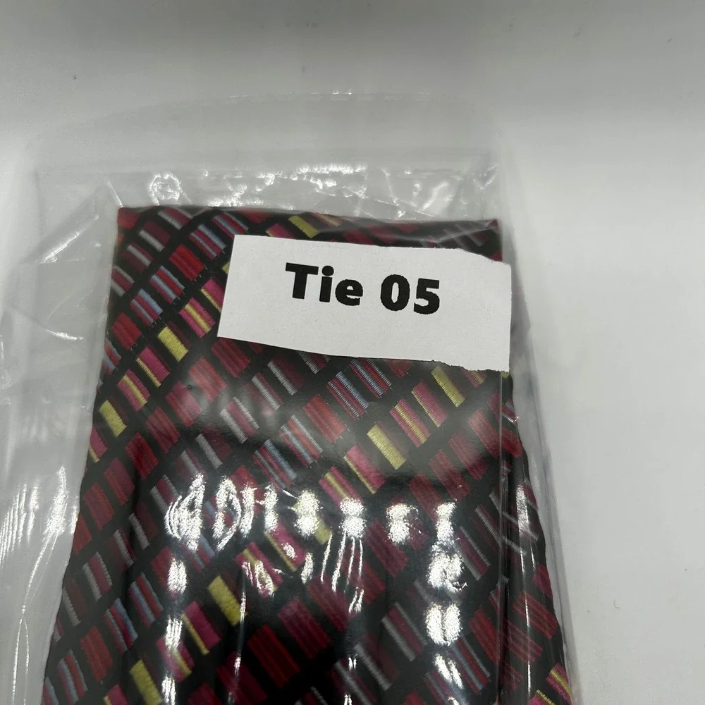 Duchamp‎ London Mens Silk Tie Red Pink Yellow Geometric Grid Made in England